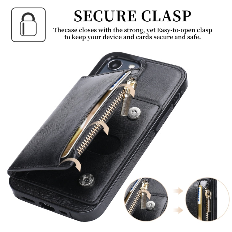 For iPhone 13 Pro Zipper Wallet Bag PU Back Cover Shockrpoof Phone Case with Holder & Card Slots & Wallet