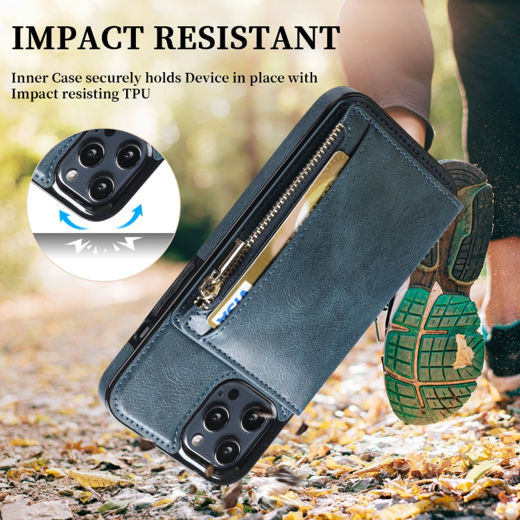 For iPhone 13 Pro Zipper Wallet Bag PU Back Cover Shockrpoof Phone Case with Holder & Card Slots & Wallet