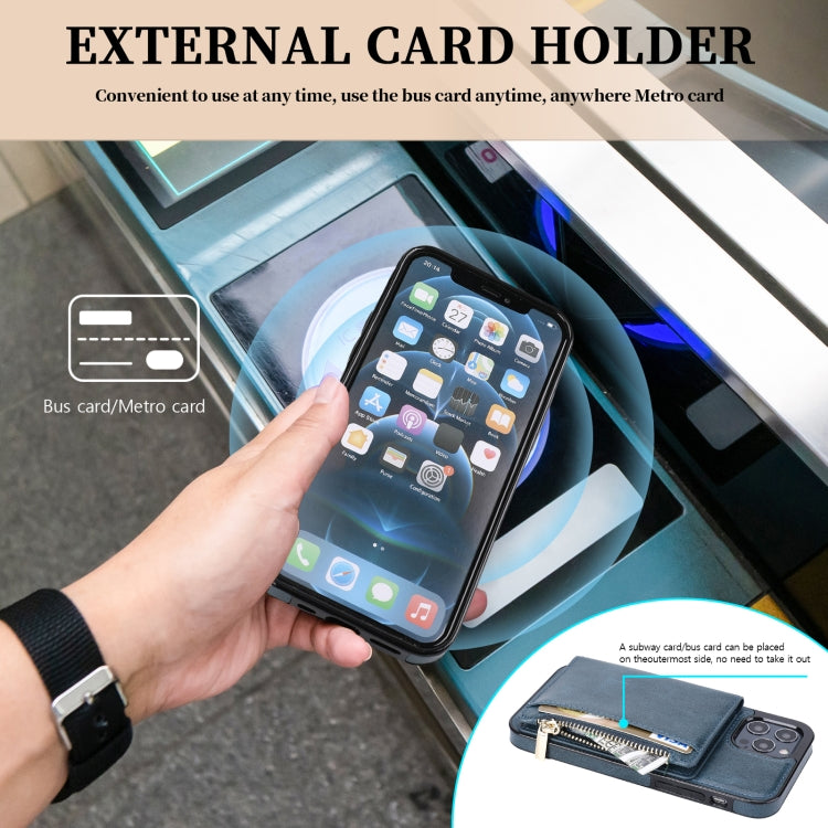 For iPhone 13 Pro Max Zipper Wallet Bag PU Back Cover Shockrpoof Phone Case with Holder & Card Slots & Wallet