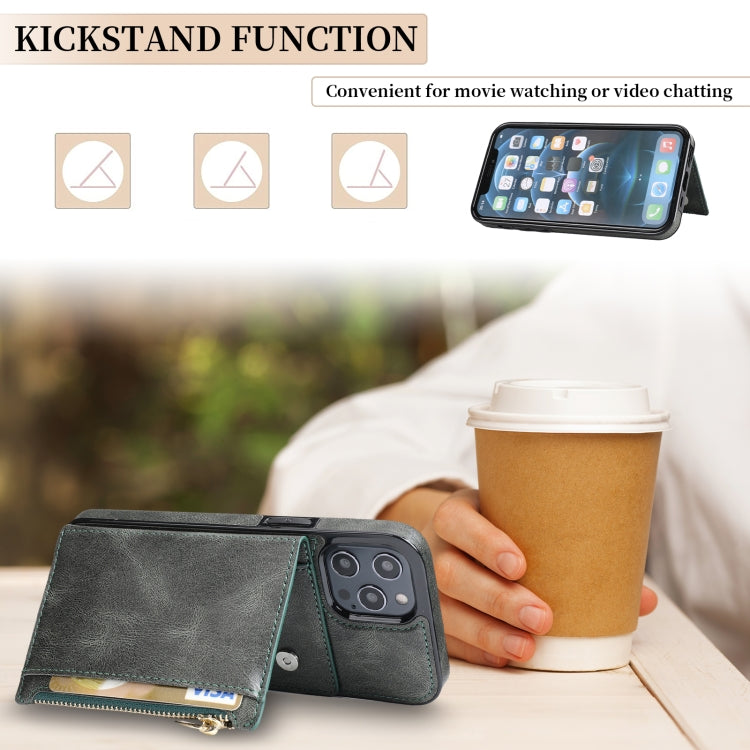 For iPhone 13 Pro Max Zipper Wallet Bag PU Back Cover Shockrpoof Phone Case with Holder & Card Slots & Wallet