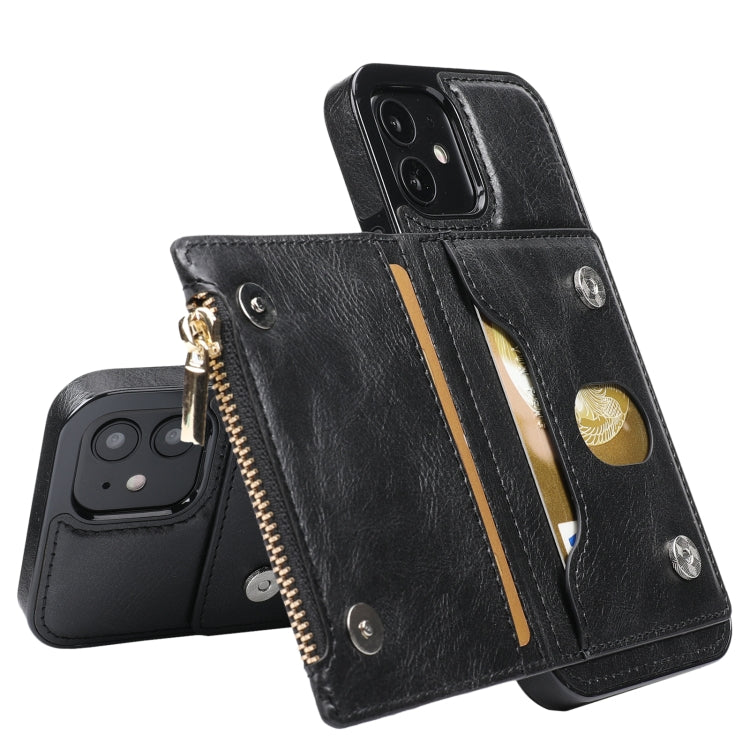 For iPhone 12 mini Zipper Wallet Bag PU Back Cover Shockrpoof Phone Case with Holder & Card Slots & Wallet