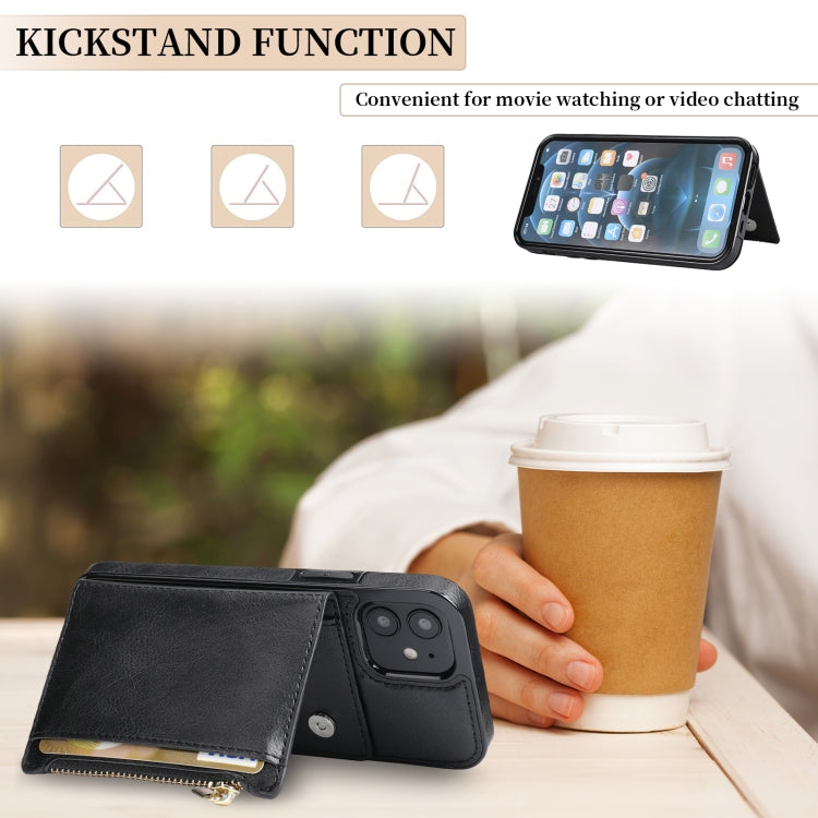 For iPhone 12 mini Zipper Wallet Bag PU Back Cover Shockrpoof Phone Case with Holder & Card Slots & Wallet