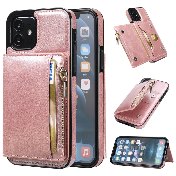 For iPhone 12 mini Zipper Wallet Bag PU Back Cover Shockrpoof Phone Case with Holder & Card Slots & Wallet
