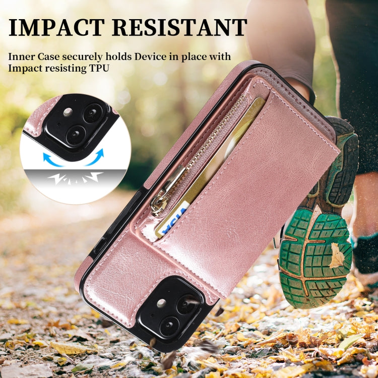 For iPhone 12 mini Zipper Wallet Bag PU Back Cover Shockrpoof Phone Case with Holder & Card Slots & Wallet