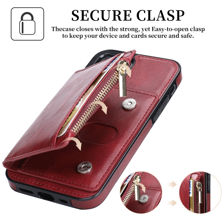 For iPhone 12 mini Zipper Wallet Bag PU Back Cover Shockrpoof Phone Case with Holder & Card Slots & Wallet