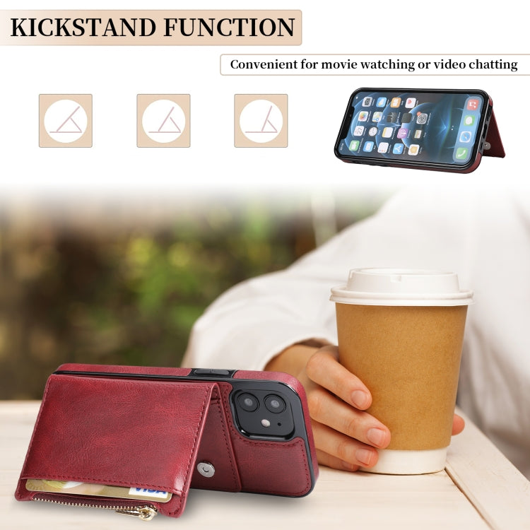 For iPhone 12 mini Zipper Wallet Bag PU Back Cover Shockrpoof Phone Case with Holder & Card Slots & Wallet