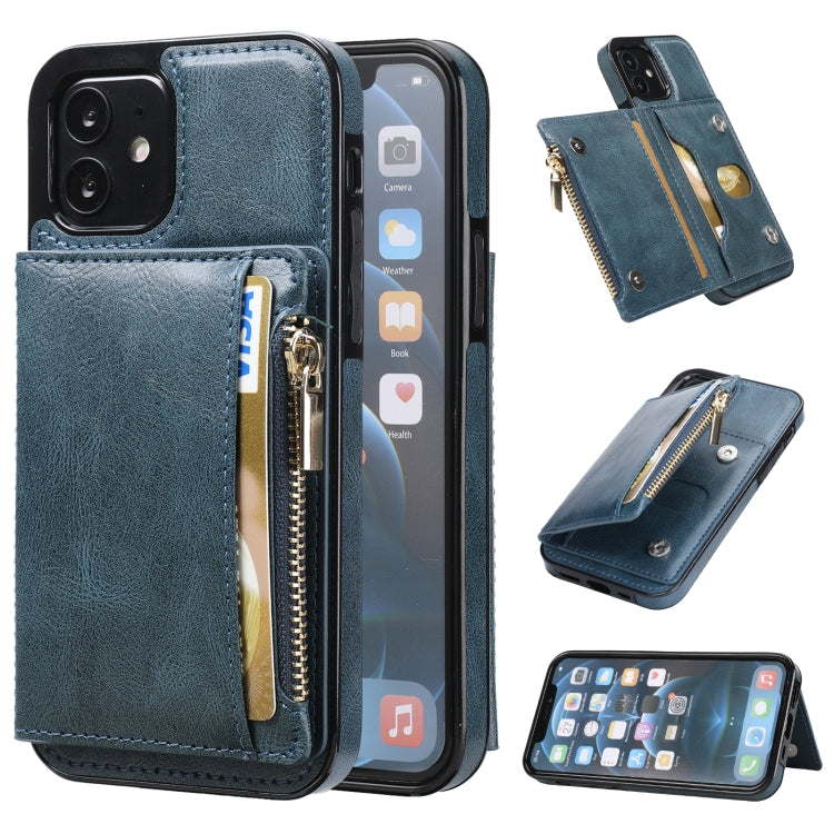 For iPhone 12 mini Zipper Wallet Bag PU Back Cover Shockrpoof Phone Case with Holder & Card Slots & Wallet