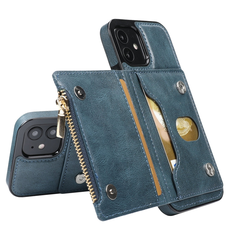 For iPhone 12 mini Zipper Wallet Bag PU Back Cover Shockrpoof Phone Case with Holder & Card Slots & Wallet