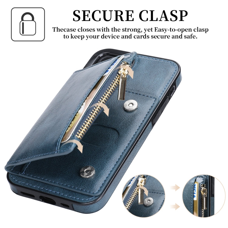 For iPhone 12 mini Zipper Wallet Bag PU Back Cover Shockrpoof Phone Case with Holder & Card Slots & Wallet