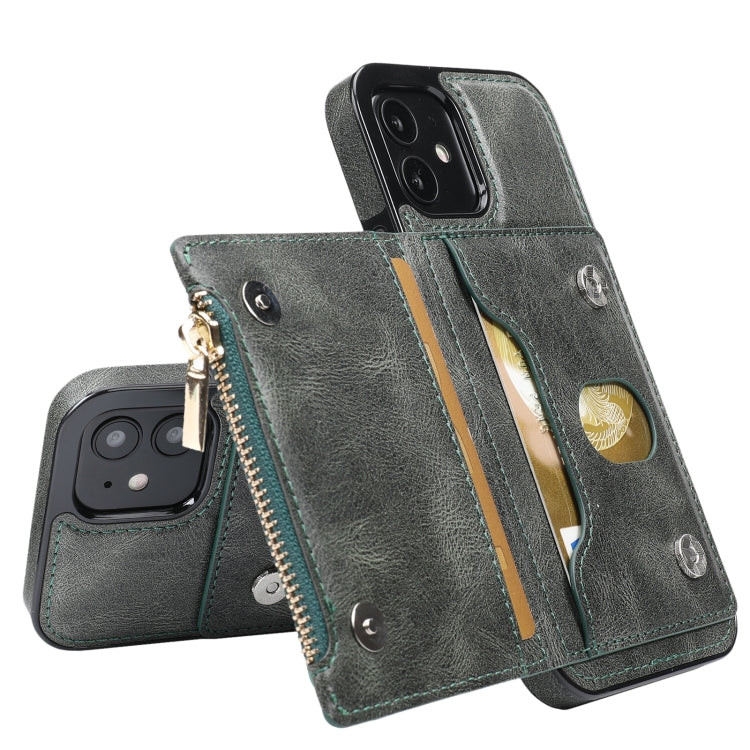 For iPhone 12 mini Zipper Wallet Bag PU Back Cover Shockrpoof Phone Case with Holder & Card Slots & Wallet