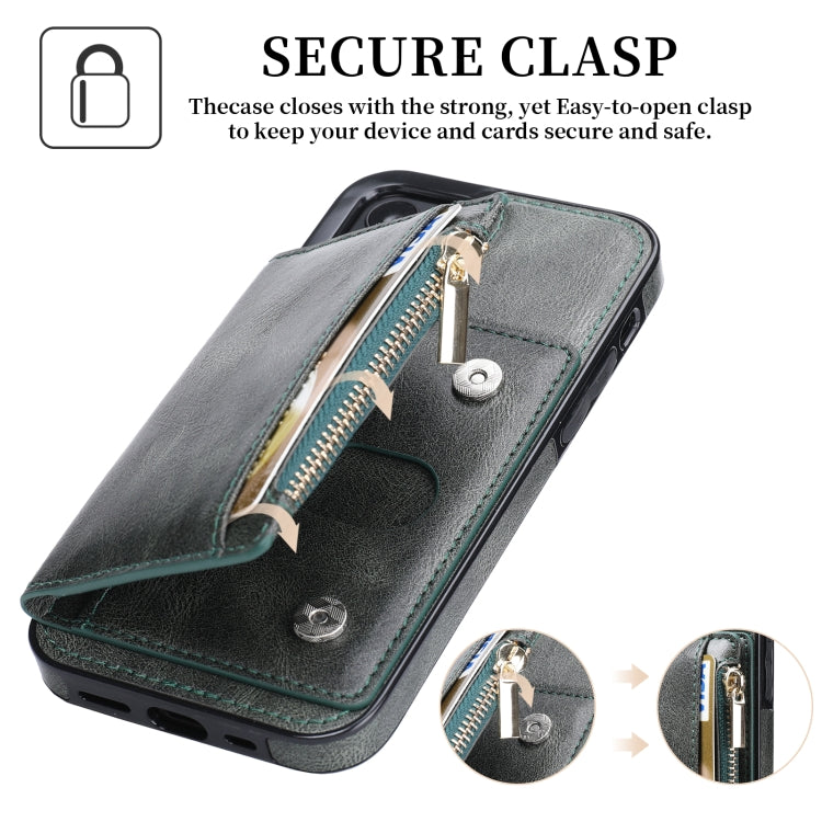 For iPhone 12 mini Zipper Wallet Bag PU Back Cover Shockrpoof Phone Case with Holder & Card Slots & Wallet