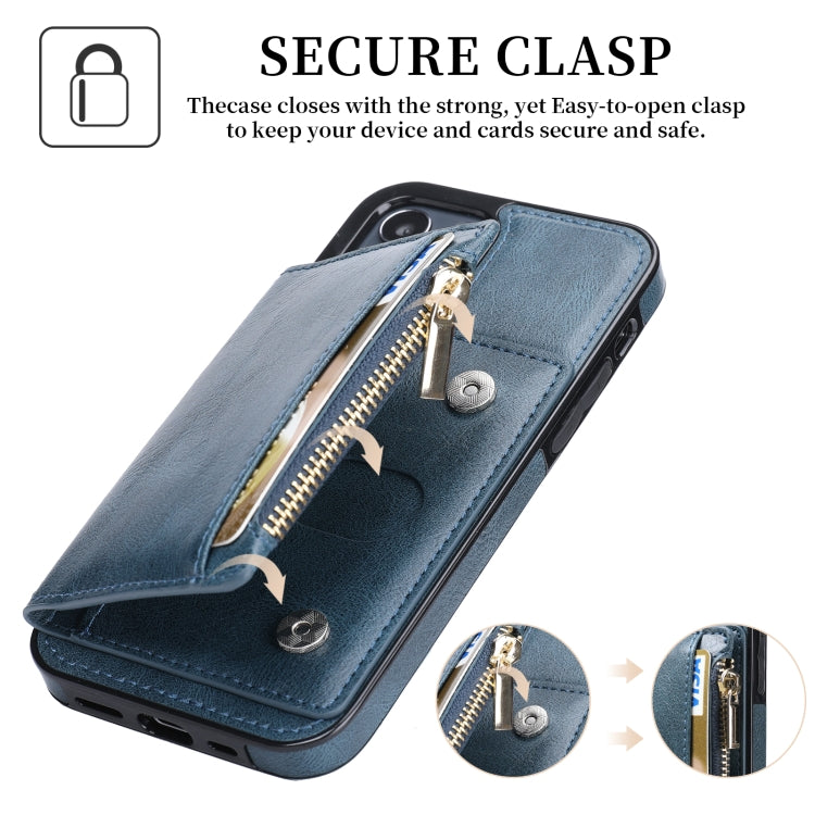 For iPhone 12 / 12 Pro Zipper Wallet Bag PU Back Cover Shockrpoof Phone Case with Holder & Card Slots & Wallet
