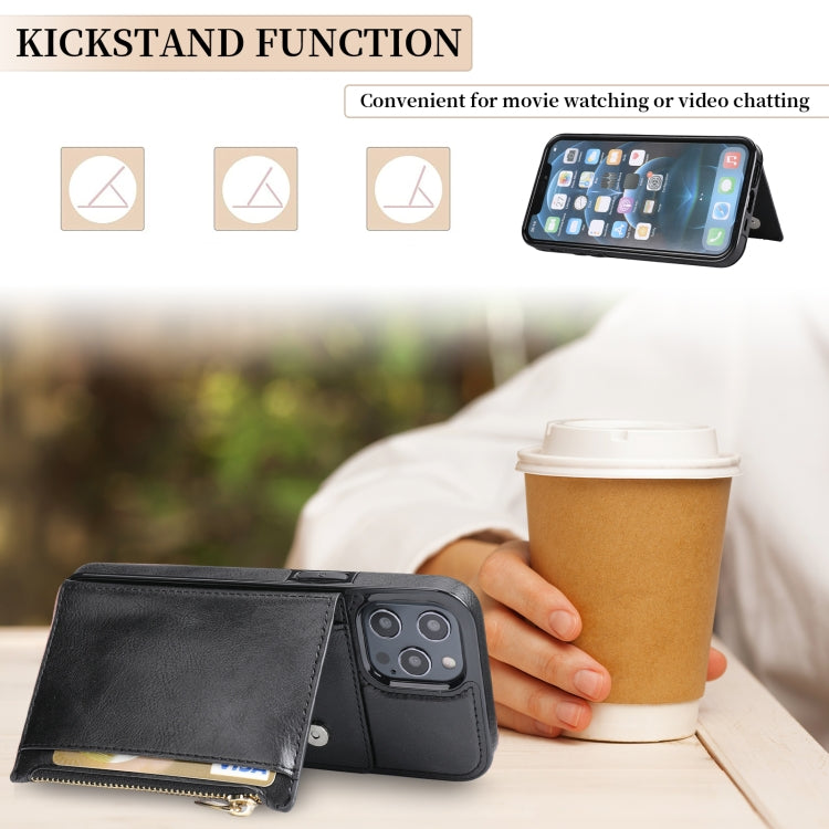 For iPhone 12 Pro Max Zipper Wallet Bag PU Back Cover Shockrpoof Phone Case with Holder & Card Slots & Wallet