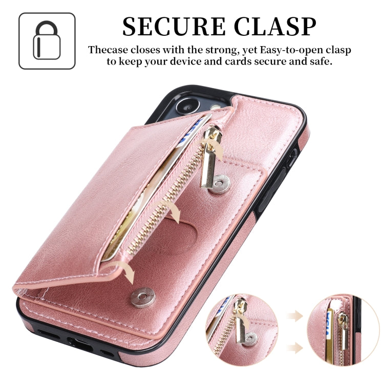 For iPhone 12 Pro Max Zipper Wallet Bag PU Back Cover Shockrpoof Phone Case with Holder & Card Slots & Wallet