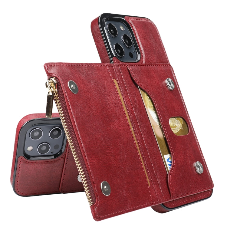For iPhone 12 Pro Max Zipper Wallet Bag PU Back Cover Shockrpoof Phone Case with Holder & Card Slots & Wallet