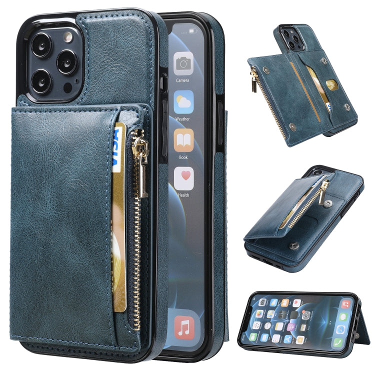For iPhone 12 Pro Max Zipper Wallet Bag PU Back Cover Shockrpoof Phone Case with Holder & Card Slots & Wallet