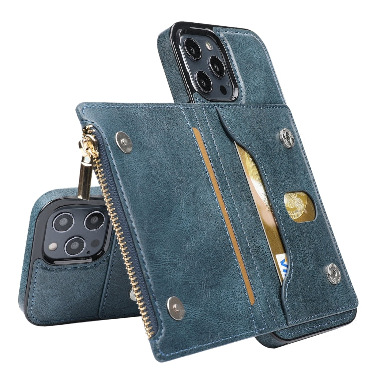 For iPhone 12 Pro Max Zipper Wallet Bag PU Back Cover Shockrpoof Phone Case with Holder & Card Slots & Wallet