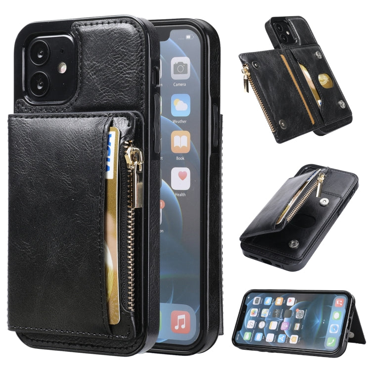 For iPhone 11 Zipper Wallet Bag PU Back Cover Shockrpoof Phone Case with Holder & Card Slots & Wallet