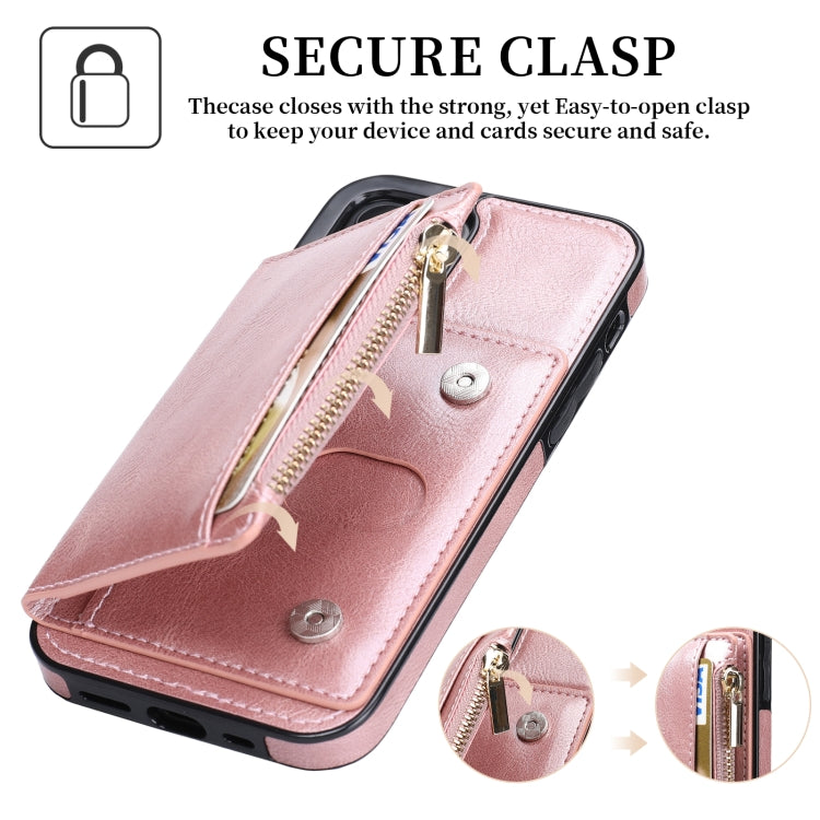 For iPhone 11 Zipper Wallet Bag PU Back Cover Shockrpoof Phone Case with Holder & Card Slots & Wallet
