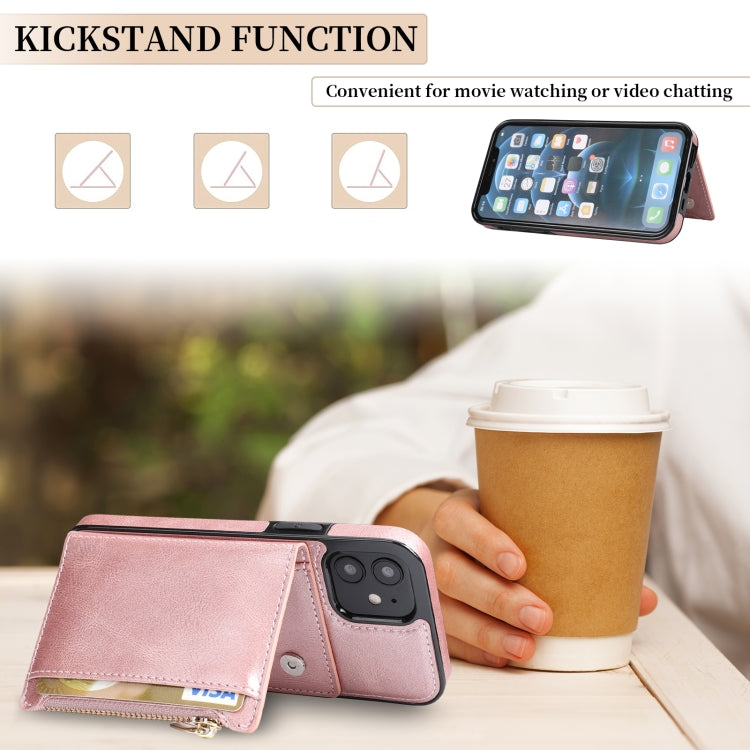 For iPhone 11 Zipper Wallet Bag PU Back Cover Shockrpoof Phone Case with Holder & Card Slots & Wallet
