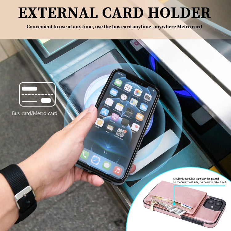 For iPhone 11 Zipper Wallet Bag PU Back Cover Shockrpoof Phone Case with Holder & Card Slots & Wallet