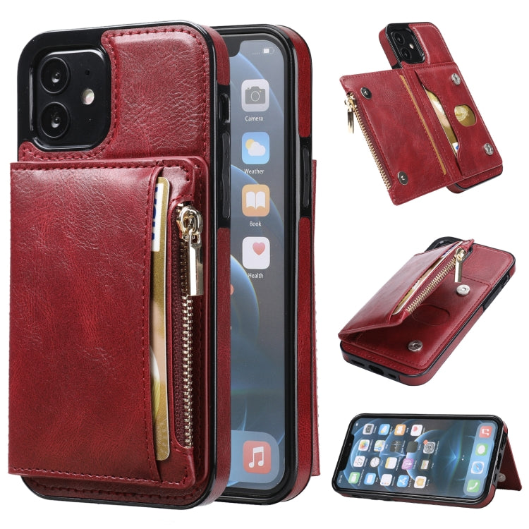 For iPhone 11 Zipper Wallet Bag PU Back Cover Shockrpoof Phone Case with Holder & Card Slots & Wallet