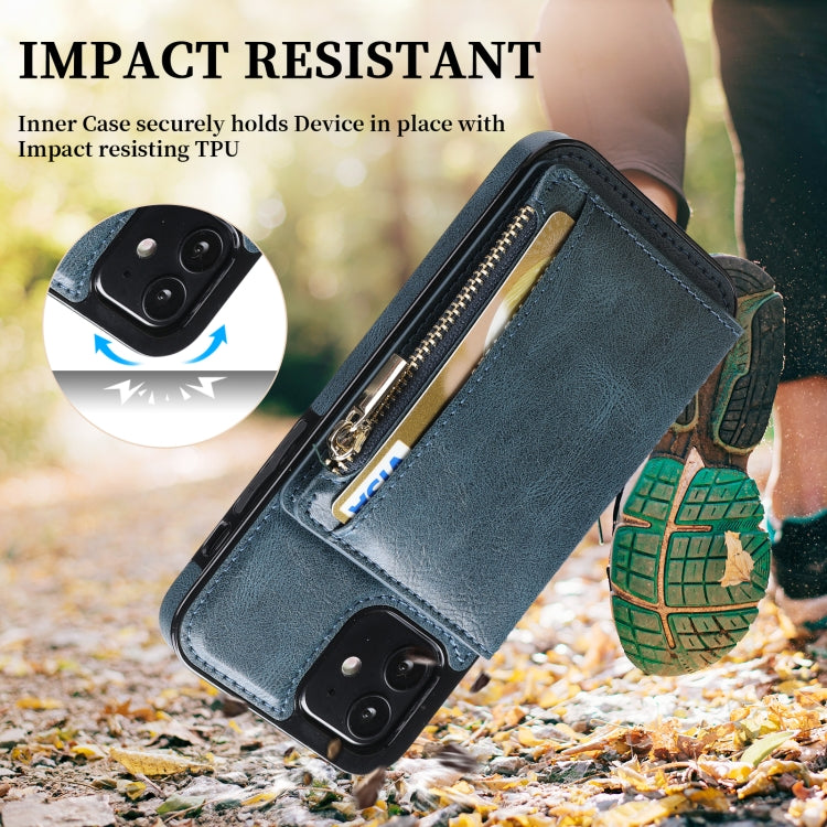 For iPhone 11 Zipper Wallet Bag PU Back Cover Shockrpoof Phone Case with Holder & Card Slots & Wallet