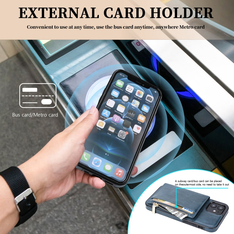For iPhone 11 Zipper Wallet Bag PU Back Cover Shockrpoof Phone Case with Holder & Card Slots & Wallet
