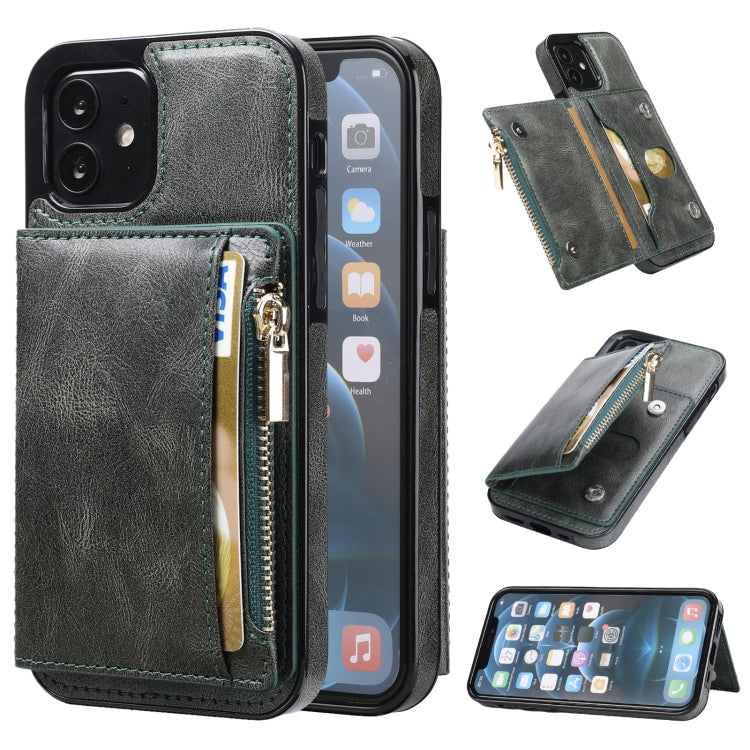 For iPhone 11 Zipper Wallet Bag PU Back Cover Shockrpoof Phone Case with Holder & Card Slots & Wallet