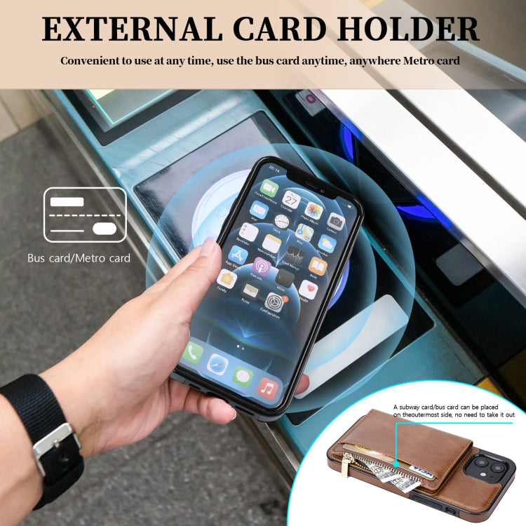 For iPhone 11 Zipper Wallet Bag PU Back Cover Shockrpoof Phone Case with Holder & Card Slots & Wallet