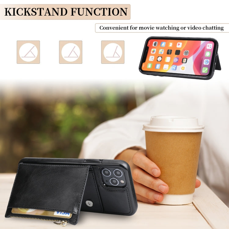 For iPhone 11 Pro Zipper Wallet Bag PU Back Cover Shockrpoof Phone Case with Holder & Card Slots & Wallet