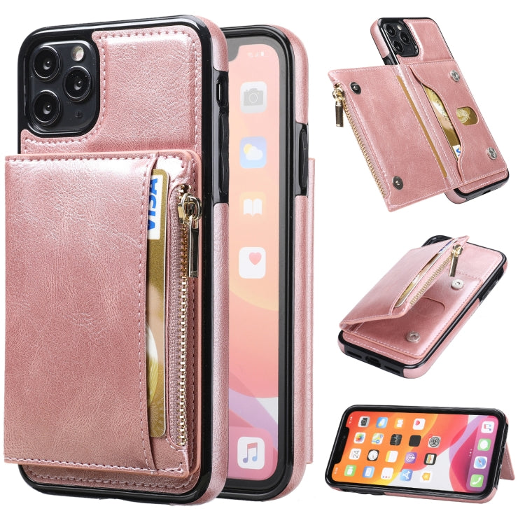 For iPhone 11 Pro Zipper Wallet Bag PU Back Cover Shockrpoof Phone Case with Holder & Card Slots & Wallet