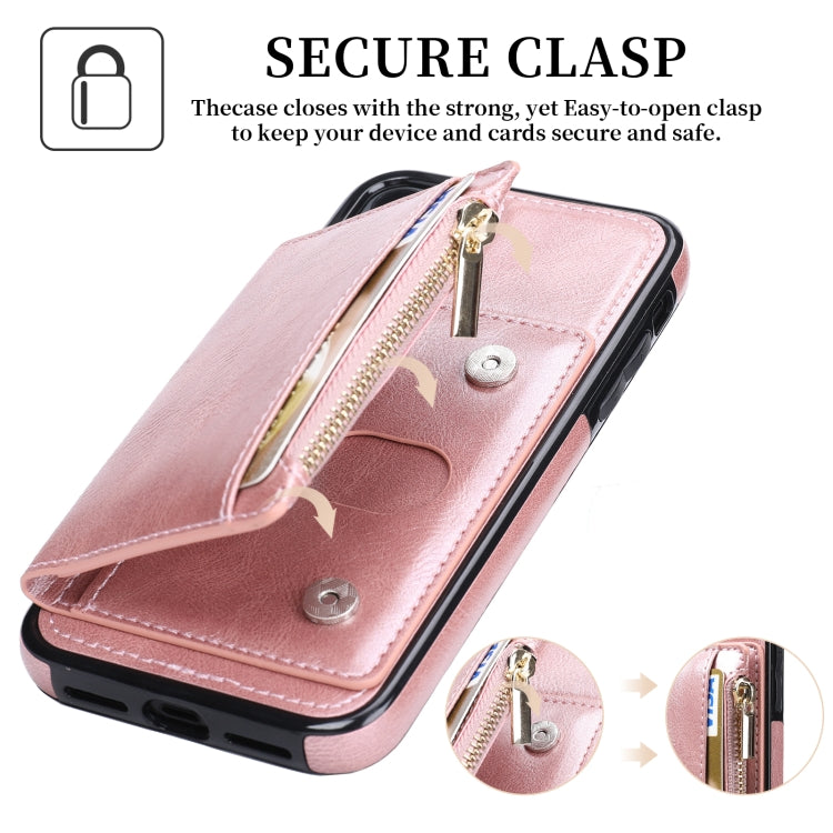 For iPhone 11 Pro Zipper Wallet Bag PU Back Cover Shockrpoof Phone Case with Holder & Card Slots & Wallet
