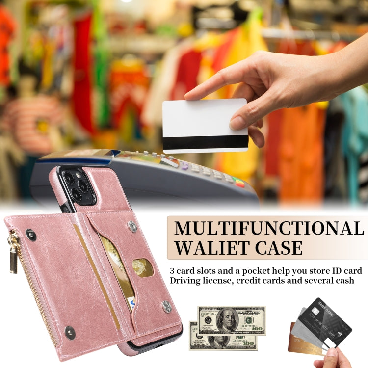 For iPhone 11 Pro Zipper Wallet Bag PU Back Cover Shockrpoof Phone Case with Holder & Card Slots & Wallet
