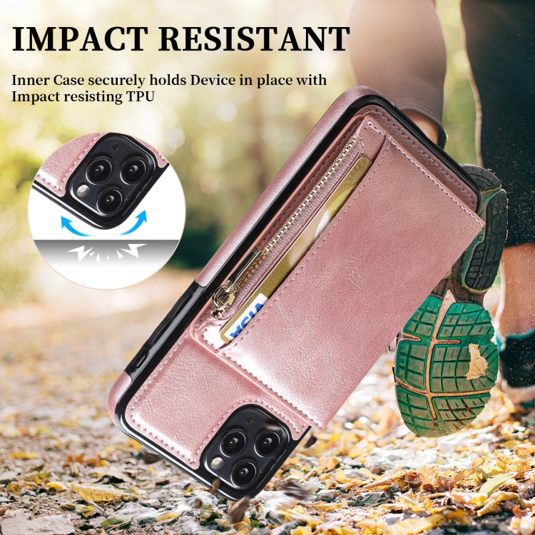 For iPhone 11 Pro Zipper Wallet Bag PU Back Cover Shockrpoof Phone Case with Holder & Card Slots & Wallet