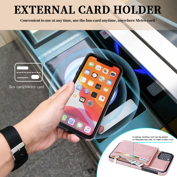 For iPhone 11 Pro Zipper Wallet Bag PU Back Cover Shockrpoof Phone Case with Holder & Card Slots & Wallet
