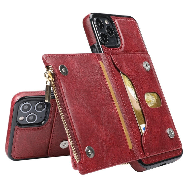 For iPhone 11 Pro Zipper Wallet Bag PU Back Cover Shockrpoof Phone Case with Holder & Card Slots & Wallet