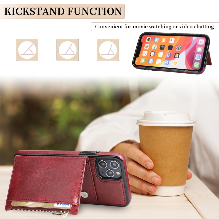 For iPhone 11 Pro Zipper Wallet Bag PU Back Cover Shockrpoof Phone Case with Holder & Card Slots & Wallet