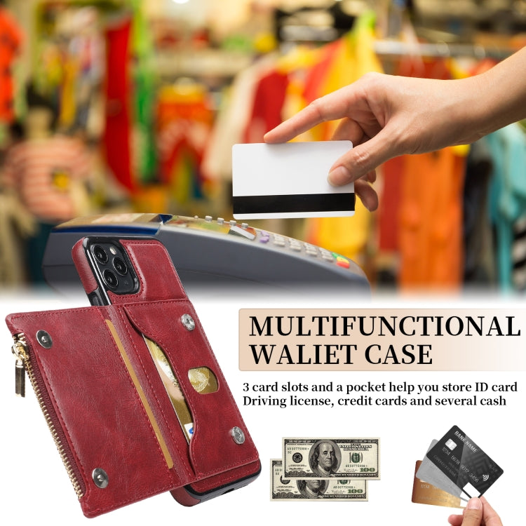 For iPhone 11 Pro Zipper Wallet Bag PU Back Cover Shockrpoof Phone Case with Holder & Card Slots & Wallet