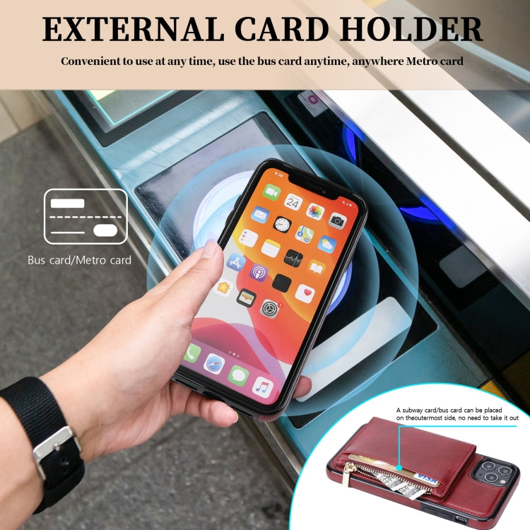For iPhone 11 Pro Zipper Wallet Bag PU Back Cover Shockrpoof Phone Case with Holder & Card Slots & Wallet