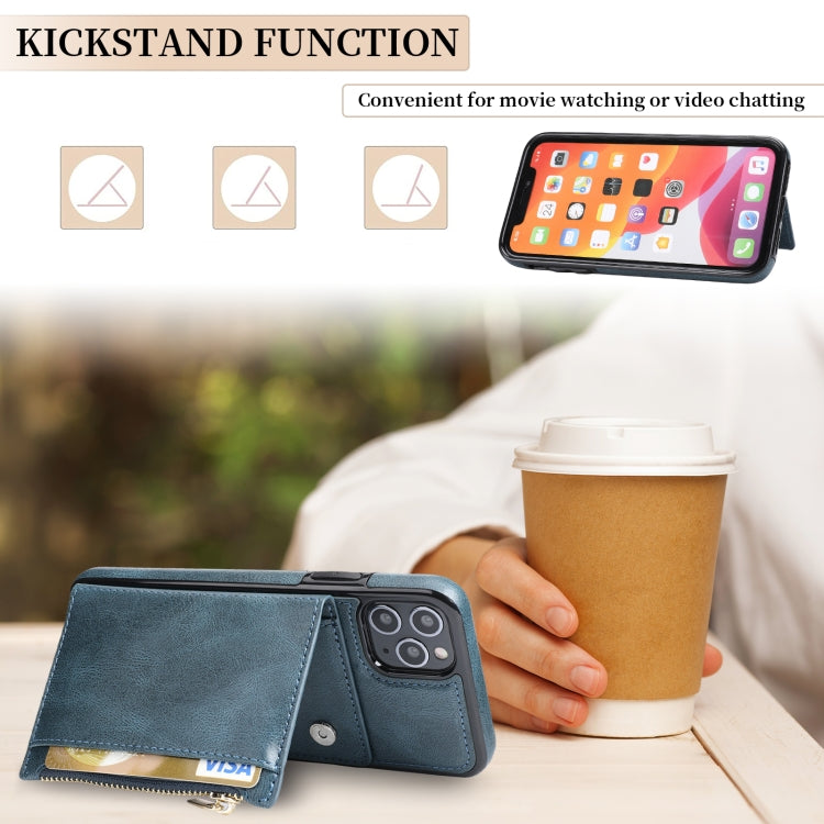 For iPhone 11 Pro Zipper Wallet Bag PU Back Cover Shockrpoof Phone Case with Holder & Card Slots & Wallet