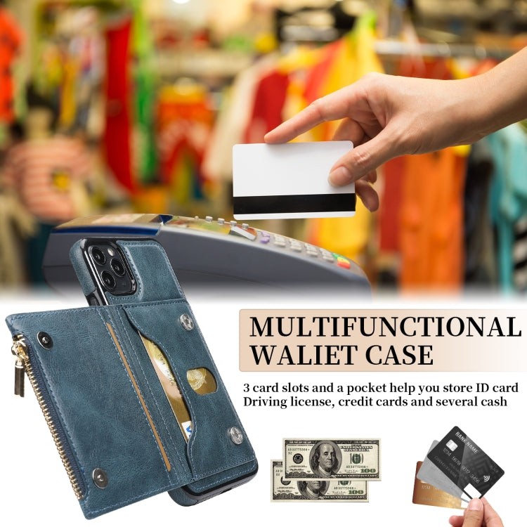 For iPhone 11 Pro Zipper Wallet Bag PU Back Cover Shockrpoof Phone Case with Holder & Card Slots & Wallet