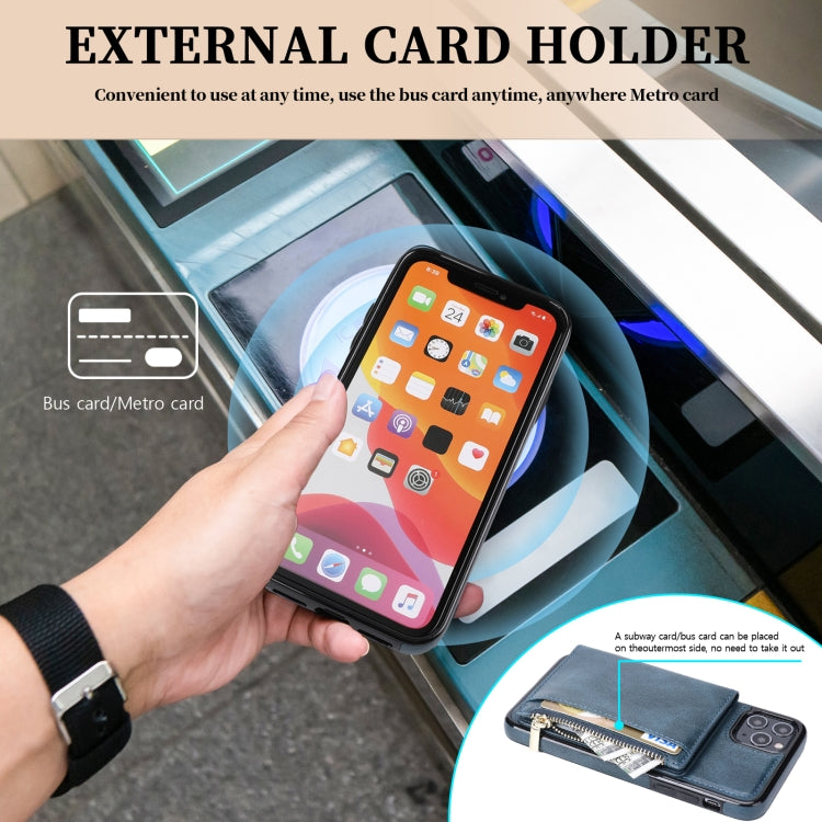 For iPhone 11 Pro Zipper Wallet Bag PU Back Cover Shockrpoof Phone Case with Holder & Card Slots & Wallet