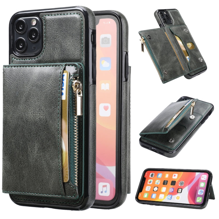 For iPhone 11 Pro Zipper Wallet Bag PU Back Cover Shockrpoof Phone Case with Holder & Card Slots & Wallet