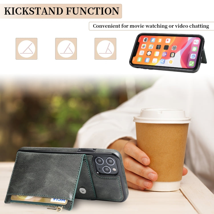 For iPhone 11 Pro Zipper Wallet Bag PU Back Cover Shockrpoof Phone Case with Holder & Card Slots & Wallet
