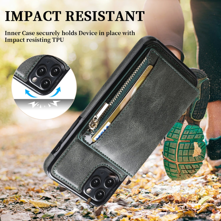 For iPhone 11 Pro Zipper Wallet Bag PU Back Cover Shockrpoof Phone Case with Holder & Card Slots & Wallet