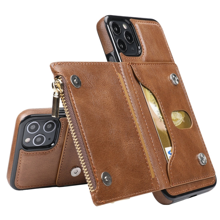 For iPhone 11 Pro Zipper Wallet Bag PU Back Cover Shockrpoof Phone Case with Holder & Card Slots & Wallet