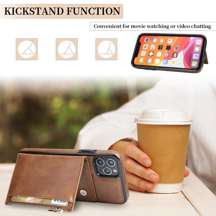 For iPhone 11 Pro Zipper Wallet Bag PU Back Cover Shockrpoof Phone Case with Holder & Card Slots & Wallet