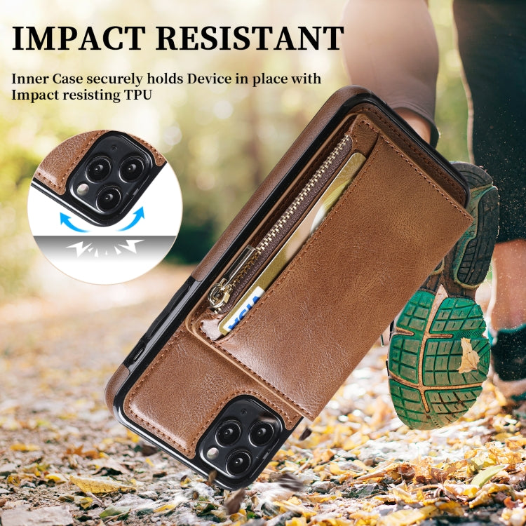 For iPhone 11 Pro Zipper Wallet Bag PU Back Cover Shockrpoof Phone Case with Holder & Card Slots & Wallet