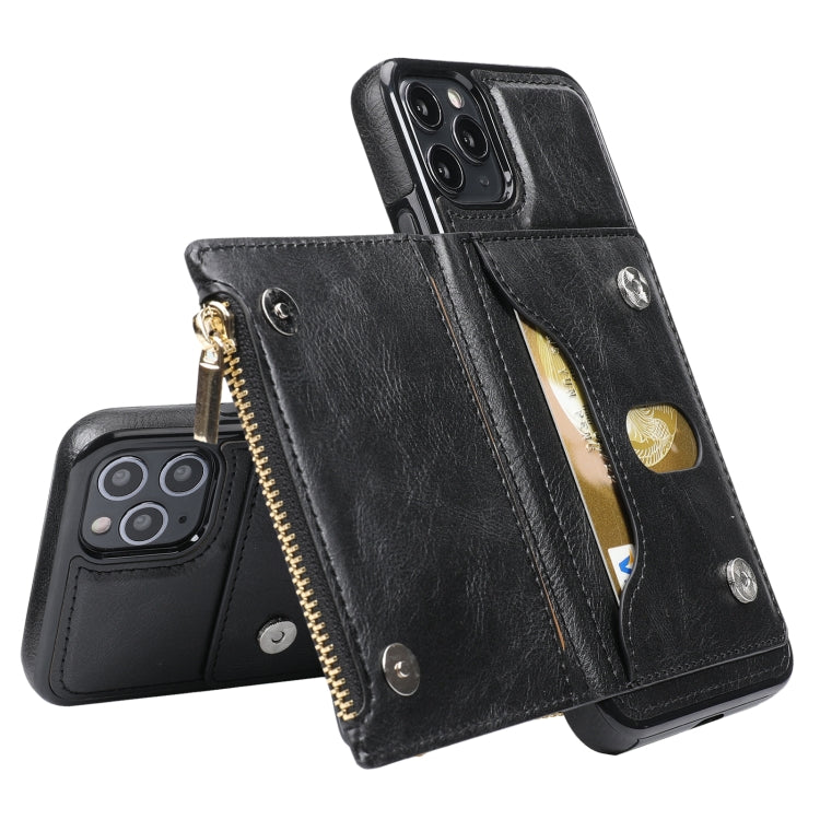 For iPhone 11 Pro Max Zipper Wallet Bag PU Back Cover Shockrpoof Phone Case with Holder & Card Slots & Wallet